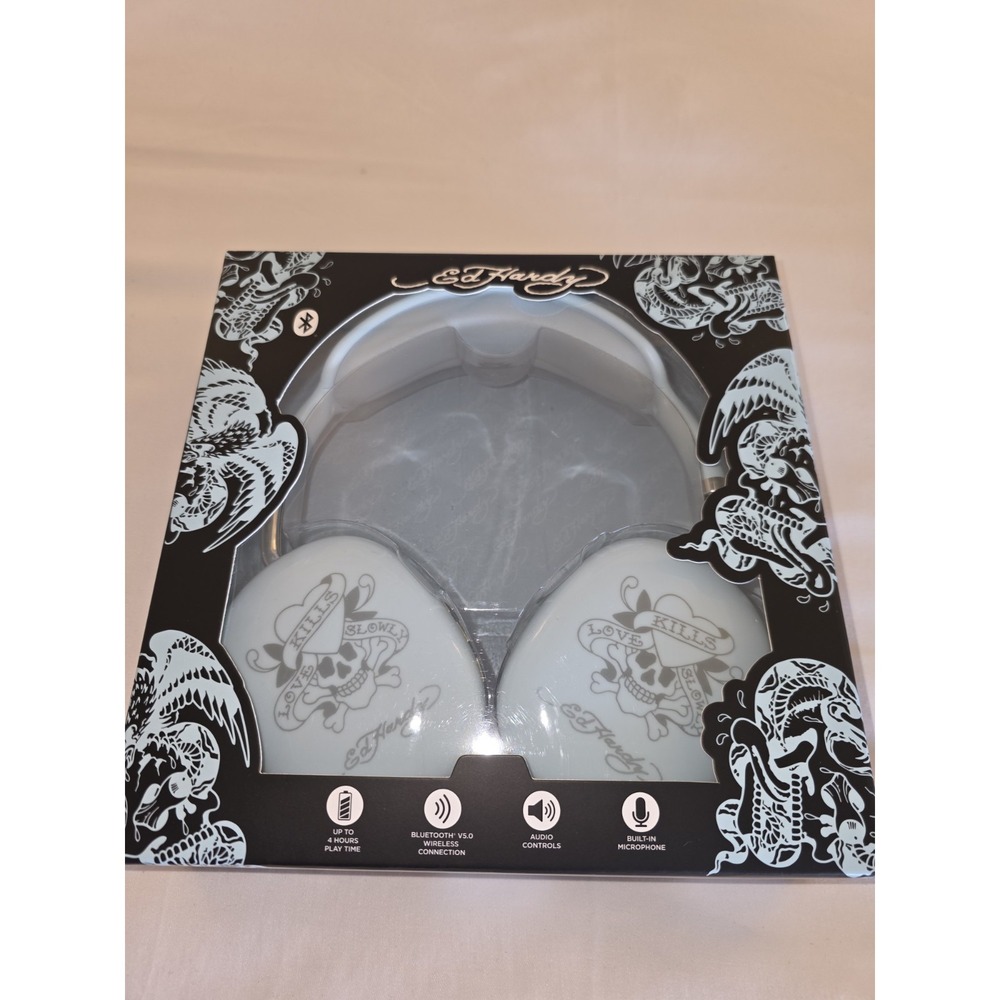 New Ed Hardy Blue Wireless Headphones Black Love Kills Slowly Tattoo Bluetooth